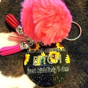 Not Always Sunflower Pom Pom Tassel Keychain